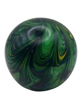 Hand Blown Green Swirl Glass Paperweight Orb Decorative Collectible Sphere